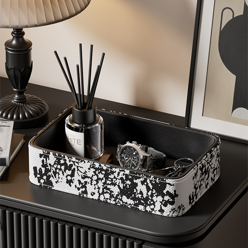 钥匙玄关收纳盒轻奢皮革ins摆件桌面置物托盘床头用品收纳盘批发