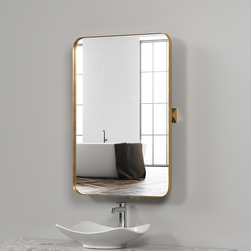 卫生间镜子金属边框北欧化妆镜壁挂枢轴可动长方形浴室梳妆镜定