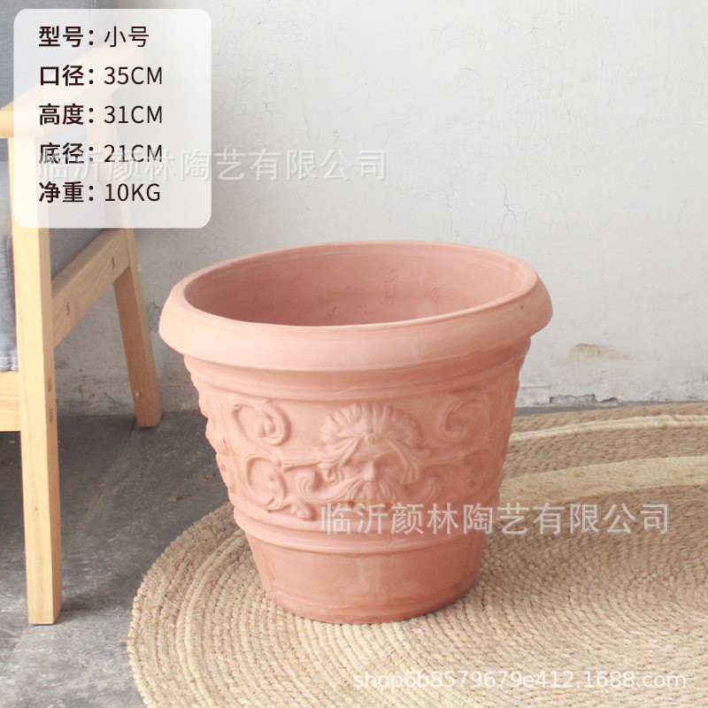 大码缸红陶大盆栽树陶盆景观大红陶外贸大盆红泥盆花陶盆花桶大号