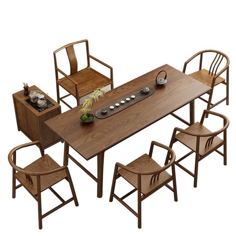 新中式茶桌椅组合白蜡木做黑胡桃茶室家具简约泡茶台禅意木色