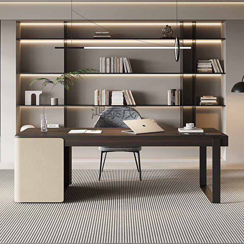 htm1现代式极简现代书房书桌轻奢意家用实木公桌子设计师款电脑桌