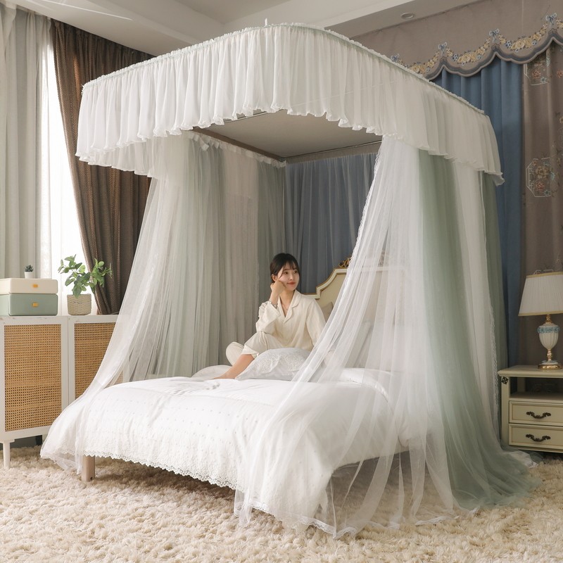 a524公主风纱防尘顶导轨蚊帐可升降u型轨道支架落地双层卧室家用