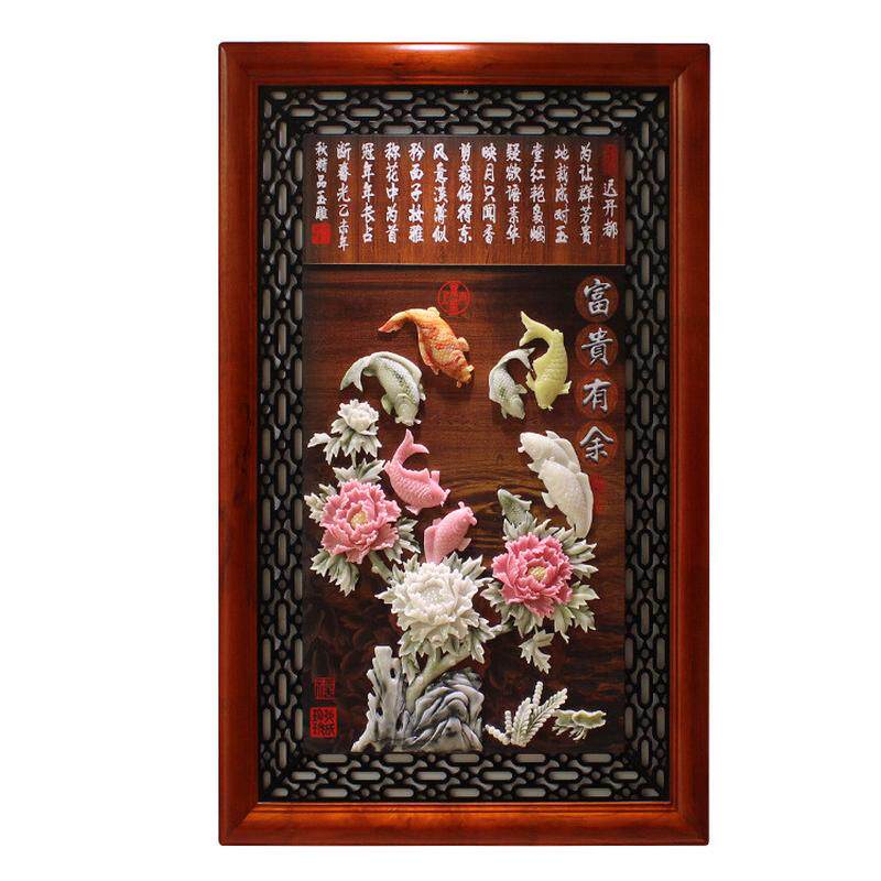 走廊玄关树脂电视雕画120x80沙发浮背景时尚简约实木玉雕画批发