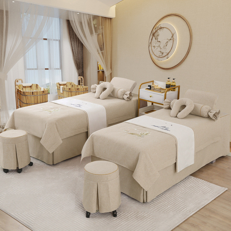 美容床罩四件套高档棉麻美容院专用床套洗头床罩理疗按摩床套批发