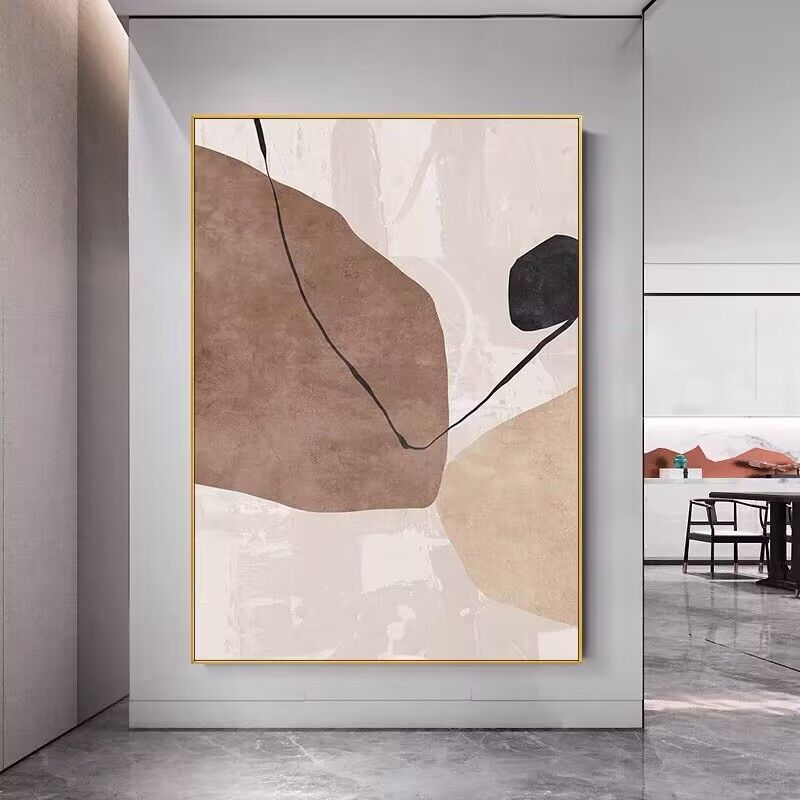 纯手绘抽象图案装饰画玄关竖款大型油画绿色高端现代挂画装饰画图片
