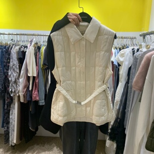 韩国东大门代购羽绒马甲女2025秋冬翻领腰带修身保暖鹅绒坎肩背心