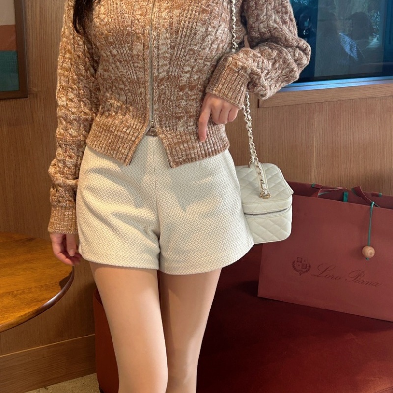 韩国东大门代购2024秋季侧面拉链小香风短裤女高腰修身显瘦休闲裤