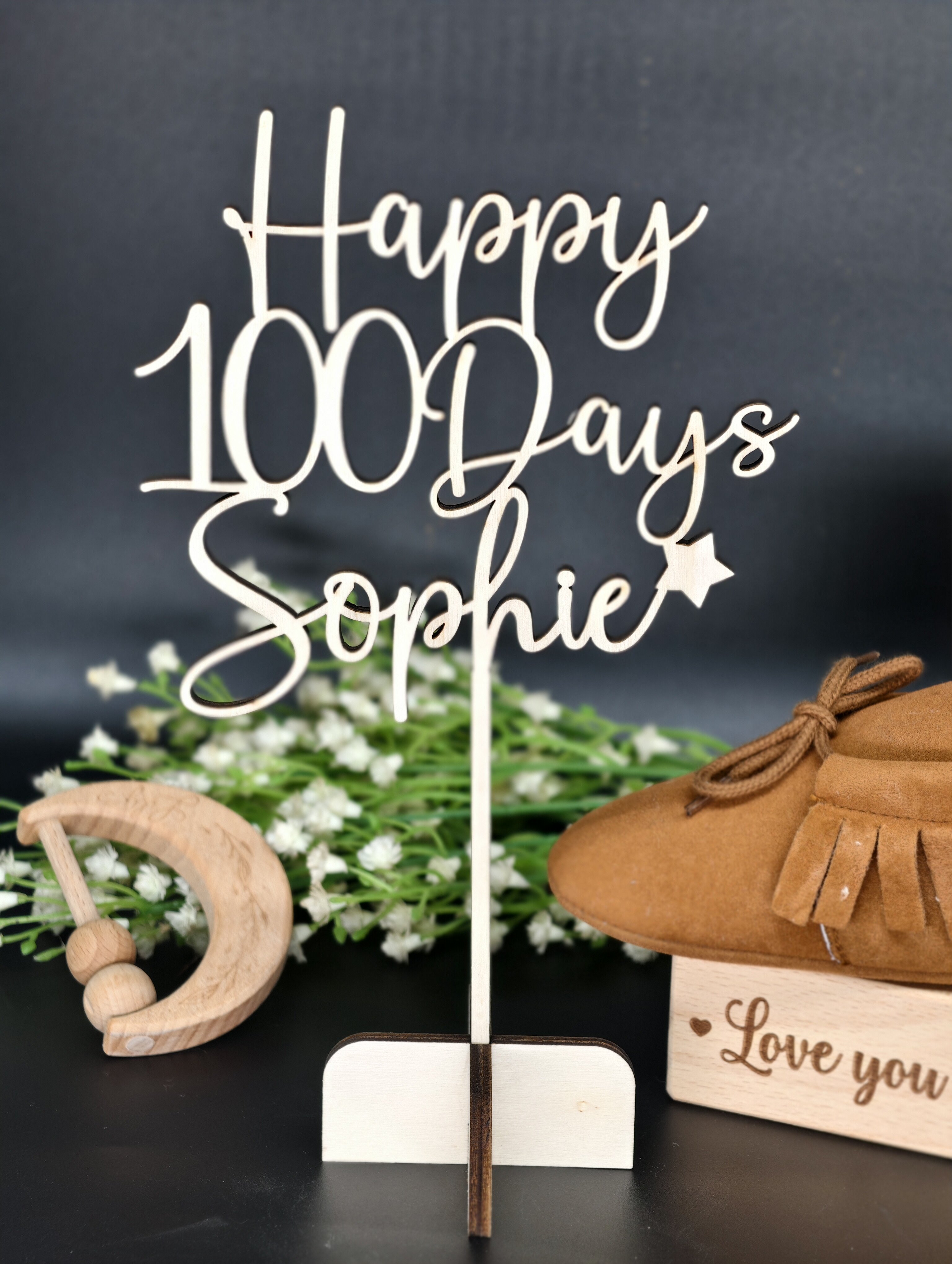 百天蛋糕插牌婴儿名字定制100天100days庆祝纪念影像拍照蛋糕装饰