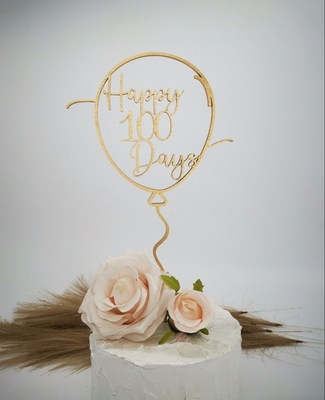 Happy100days气球蛋糕插百天满月装饰拍照道具仪式感