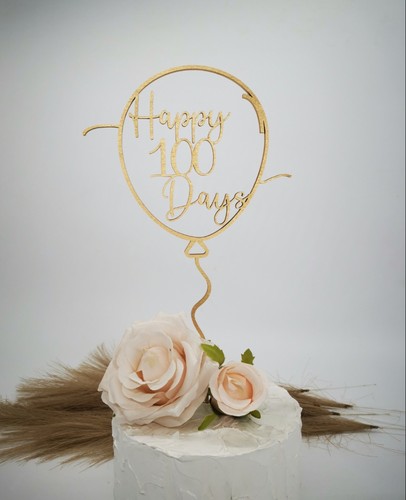 Happy100days气球蛋糕插百天满月装饰拍照道具仪式感