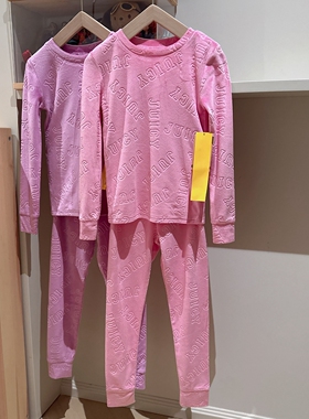 自留6-12女童JC家两色字母柔软绒面长袖长裤修身家居服套装