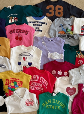 80-140日系男女童60棉薄毛圈卡通贴布刺绣套头卫衣