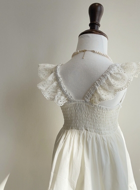 92-128女童镂空花边纯棉吊带连衣裙