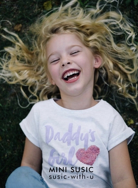 1-8岁澳洲女童灰色爱心亮片纯棉短袖T恤