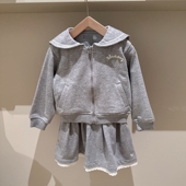 自留100 155韩系女童刺绣字母闪闪爱心学院风翻领毛圈外套