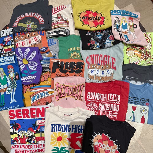 包邮80-150日系男女童马牌多色卡通印花短袖T恤