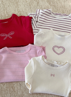 2-12英伦女童坑条弹力长袖T恤打底衫上衣