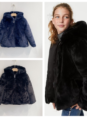 6-16可亲子英伦两色柔软仿皮草超厚实连帽加厚外套