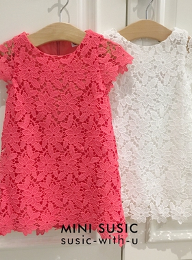 2-14岁minisusic白色镂空绣花中大女童小童连衣裙