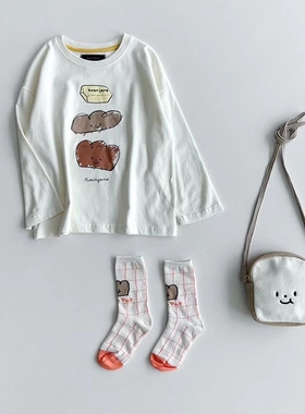 100-145韩系潮童RJ男女童白色云朵面包卡通圆领纯棉长袖T恤