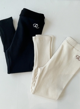 自留100-145韩系潮童RJ两色刺绣字母针织拼接打底裤