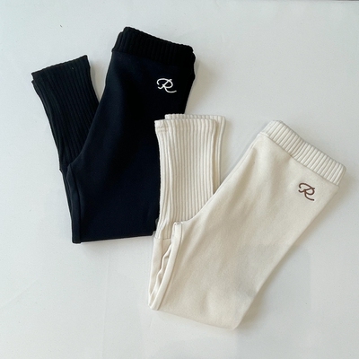 两色字母针织拼接脚口打底裤