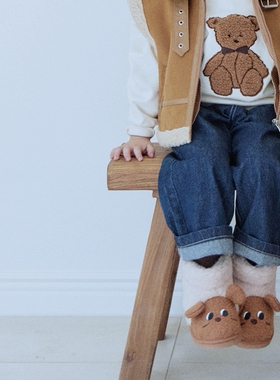 100-145韩系潮童RJ男女童深蓝色牛仔松紧腰直筒长裤