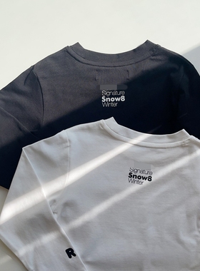 100-145韩系潮童RJ男女童女两色字母袖口薄款套头长袖打底T恤