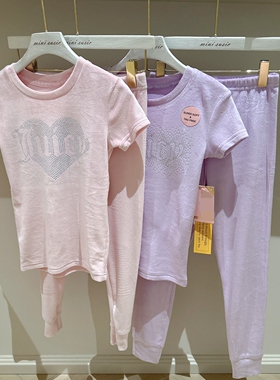 3-12自留jc家女童两色柔软绒面烫钻短袖长裤家居服套装