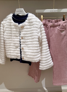 110-145韩系高端女童仿皮草圆领毛绒绒外套