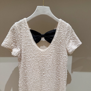 134-170德国女童中大童丝绒亮片绣后背蝴蝶结短袖连衣裙礼服裙