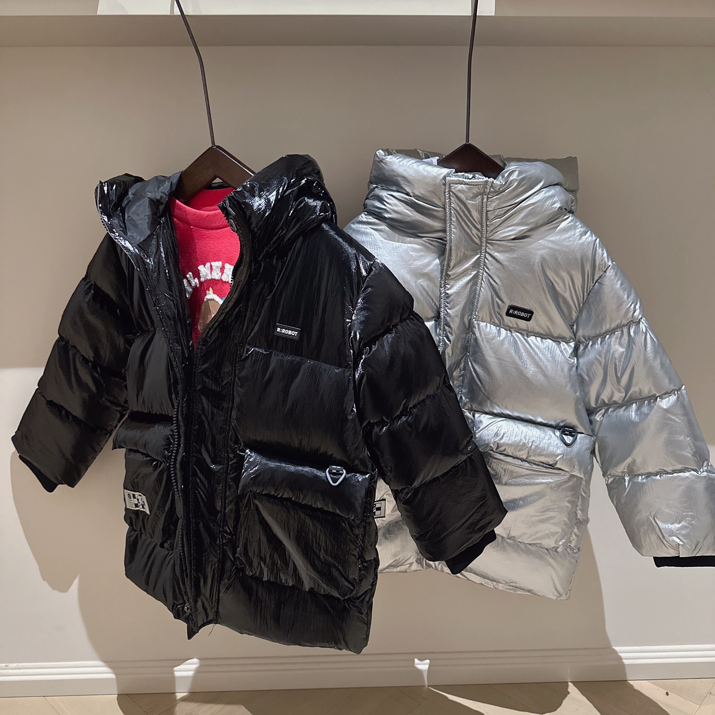 自留推荐110-165韩系男女童金属色挡风连帽加厚羽绒服保暖外套