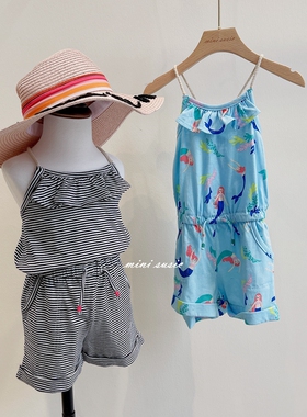 1-8岁夏款澳卡通印花条纹度假吊带连体衣