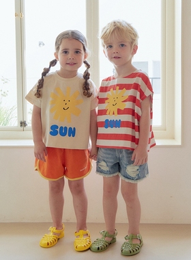 100-145韩系潮童RJ男女童太阳花宽松版套头短袖T恤