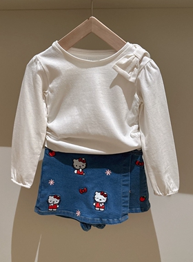 3-14法系VB女童单肩蝴蝶结纯棉长袖T恤