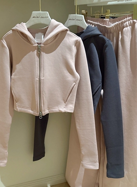 自留140-170女童纯色连帽短款外套+松紧腰针织直筒长裤（分开拍