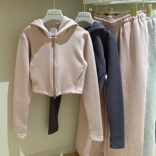 自留140-170女童纯色连帽短款外套+松紧腰针织直筒长裤（分开拍