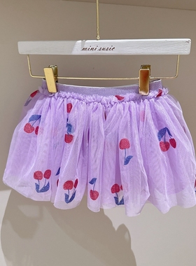 1-8澳女童紫色烫金樱桃网纱半身裙