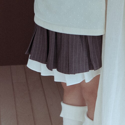 110-155韩系高端女童条纹拼接假两件百褶半裙腰裙