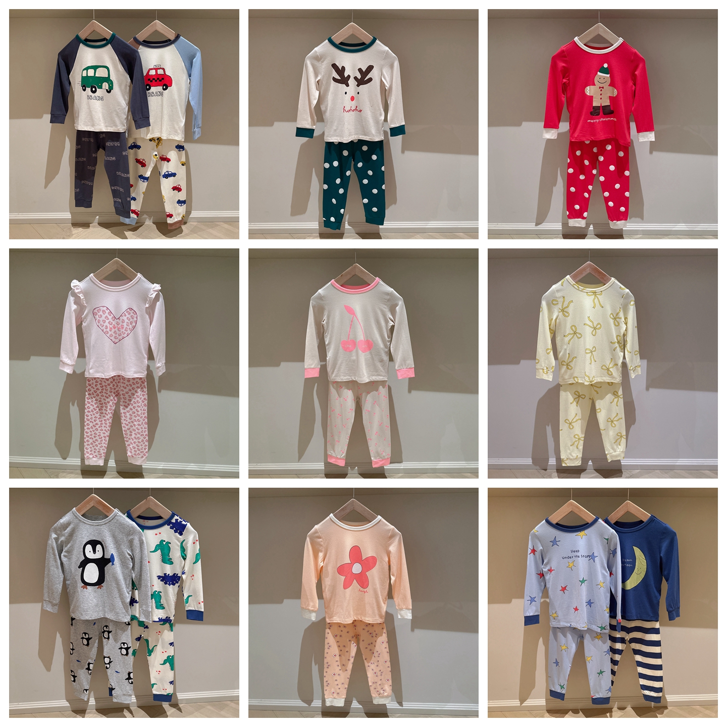 包邮100-150韩系男女童卡通汽车樱桃印花高弹薄款修身家居服套装