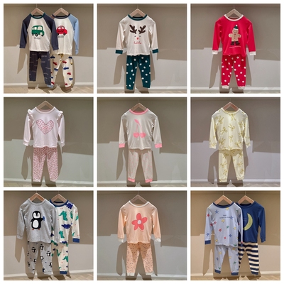 包邮100-150韩系男女童卡通汽车樱桃印花高弹薄款修身家居服套装