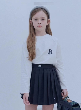 自留100-145韩系潮童RJ上学系列白色R字母套头长袖T恤
