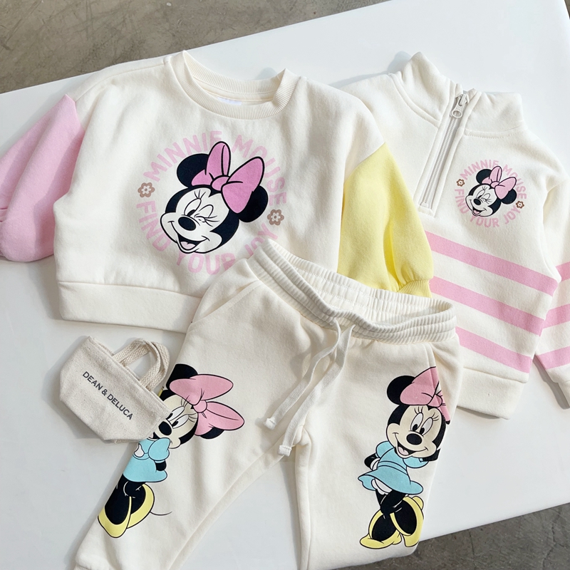 1-8澳女童卡通抓绒内里拼色半拉链卫衣+裤子(分开拍)