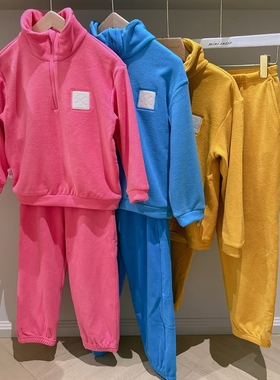 包邮自留推荐100-170am柔软奥粒绒落肩半拉链上衣+裤子套装