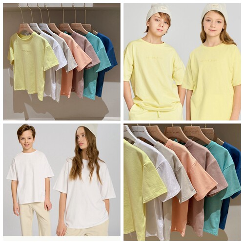 自留104-164多色立体胶印字母氨棉亲肤短袖T恤