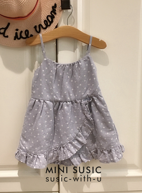 1-8岁女童双层纯棉灰色可调节吊带连衣裙