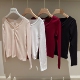 T恤打底衫 15出口女童四色纽扣V领纯色长袖
