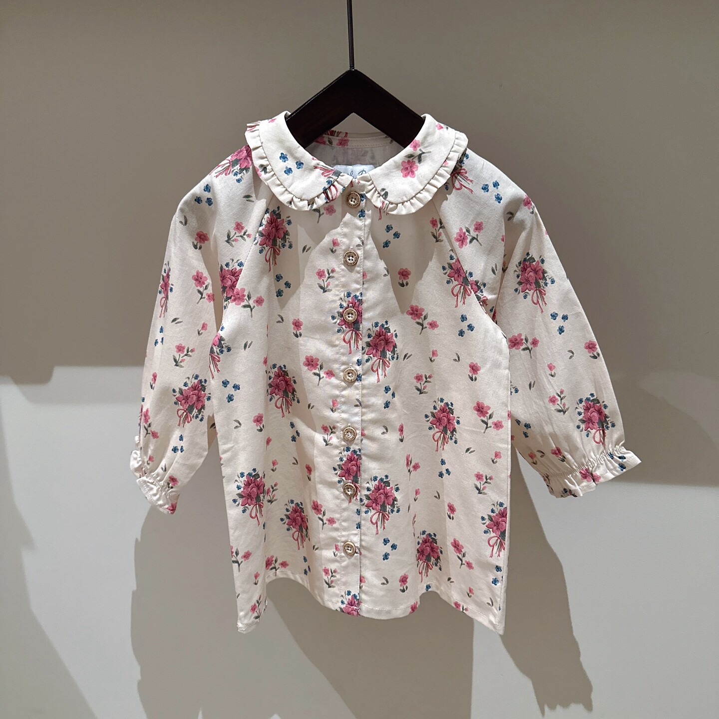 2-10 LPK女童满印花束娃娃翻领长袖长款衬衣