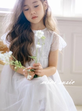 110-155韩系高端童装女童银灰色网纱亮片连衣裙 礼服裙