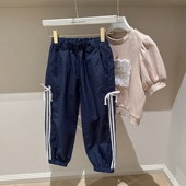 休闲长裤 自留110 155韩系高端女童蕾丝侧边束脚口薄款